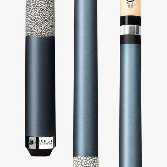 Lucasi LZC8 Matte Metallic Cobalt Blue cue with stingray leather wrap - full view