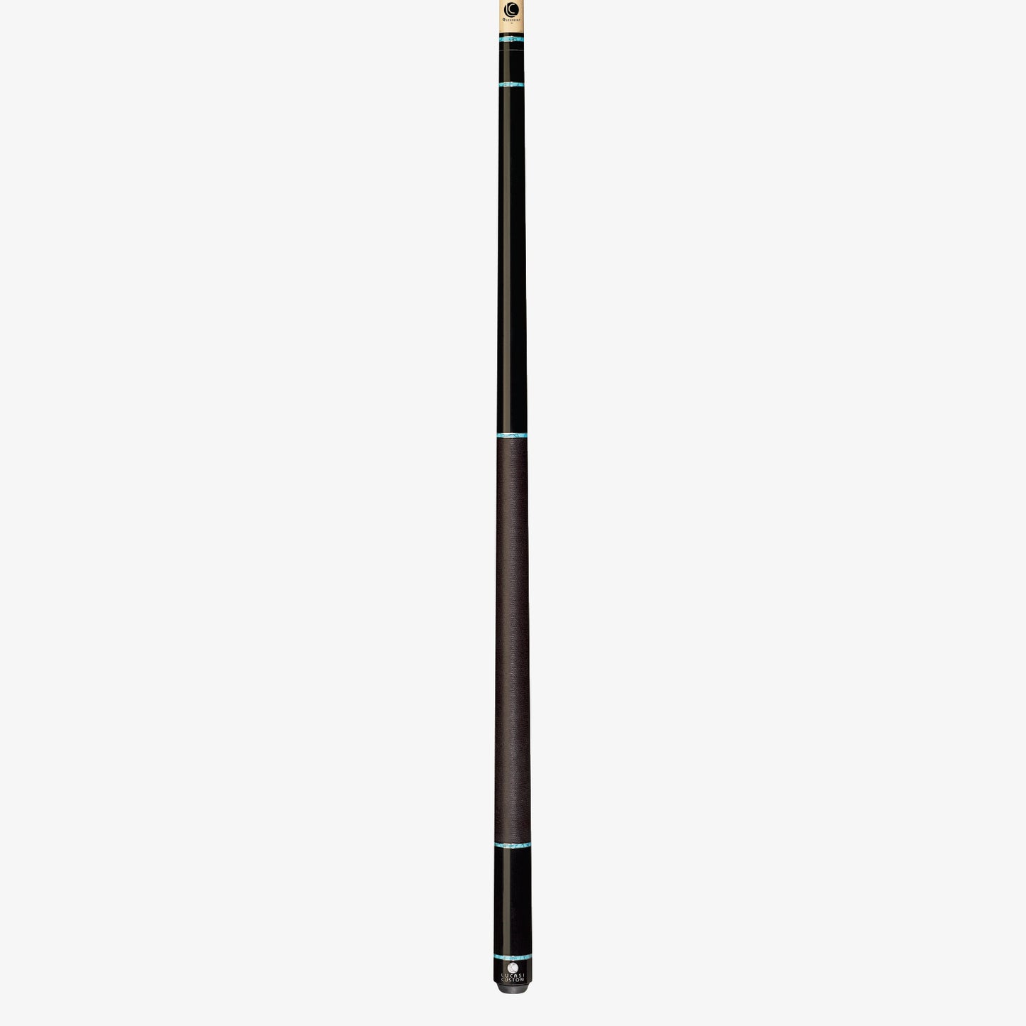 Lucasi LZD5 cue - mystic black forearm with turquoise recon rings detail