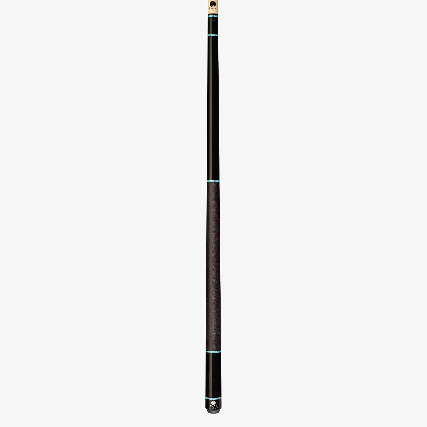 Lucasi LZD5 cue - mystic black forearm with turquoise recon rings detail