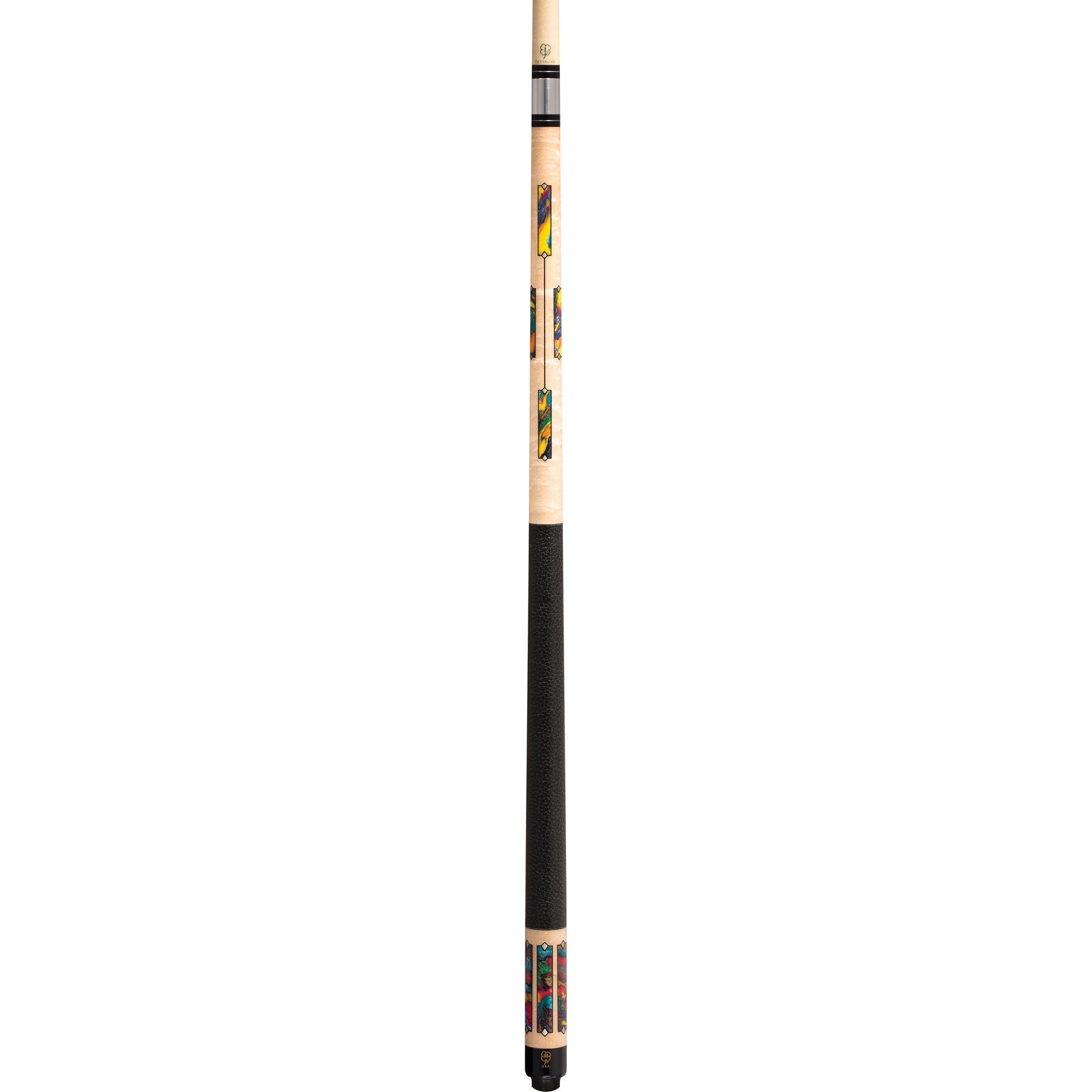 McDermott G1602 full-length pool cue with birdseye maple forearm and black leather wrap