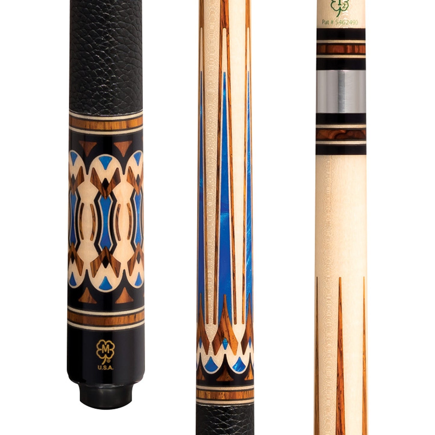 McDermott G1702 pool cue butt and shaft details with black leather wrap.