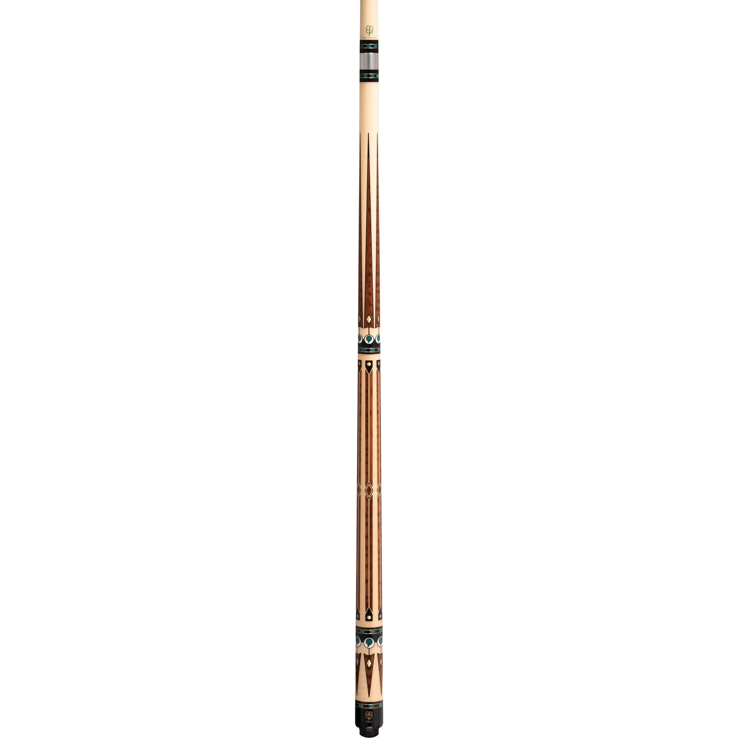McDermott G-Series curly maple pool cue with snakewood inlays, full cue view.
