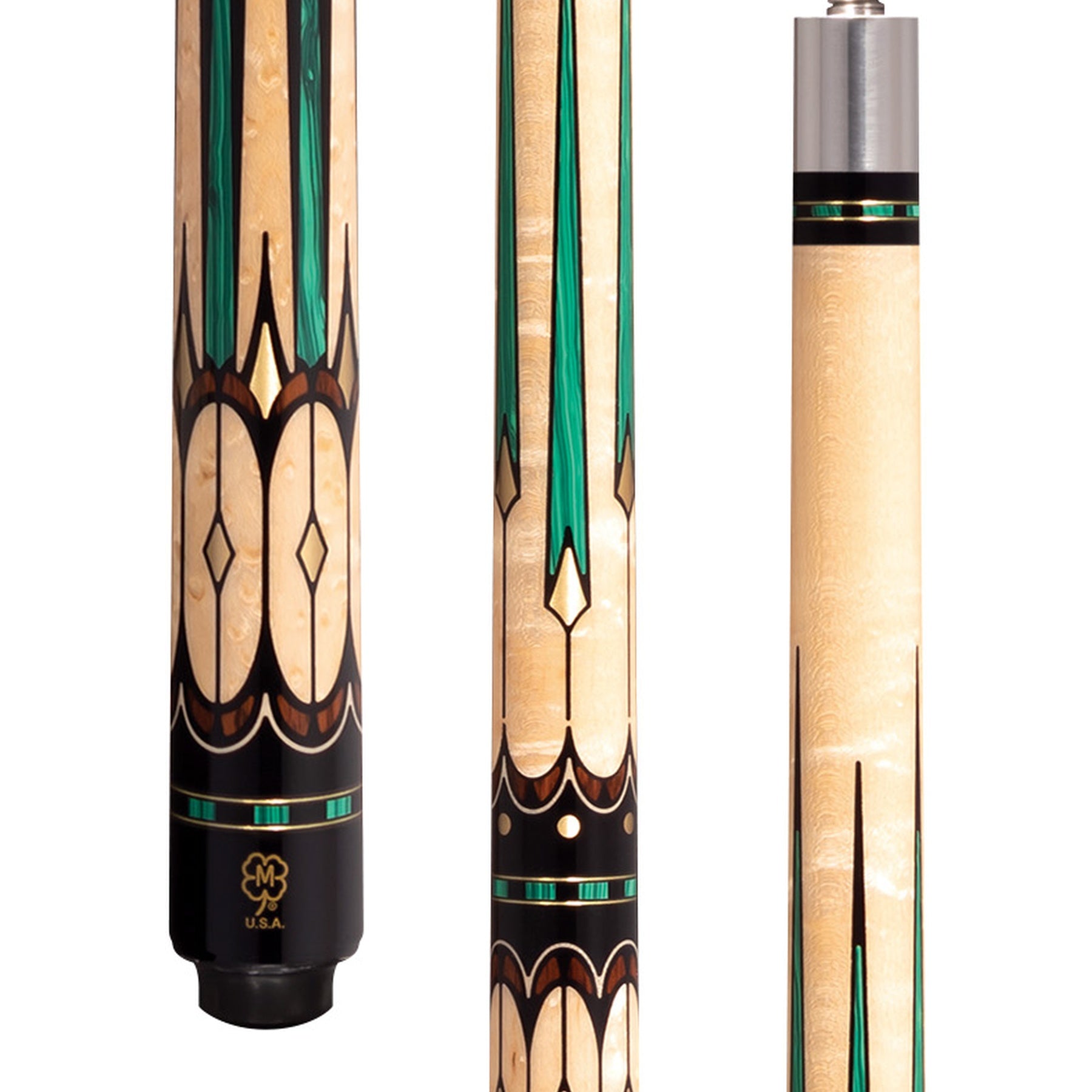 McDermott G3002 birdseye maple pool cue shaft section, close-up view.