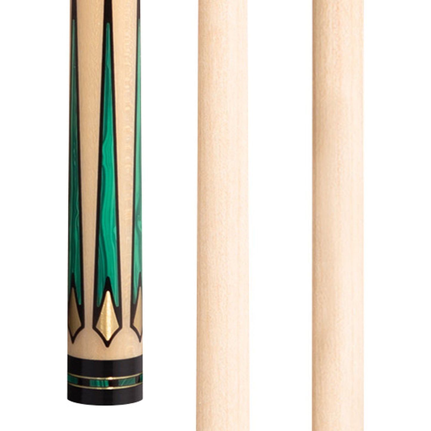 McDermott G3002 birdseye maple pool cue butt cap, close-up view.