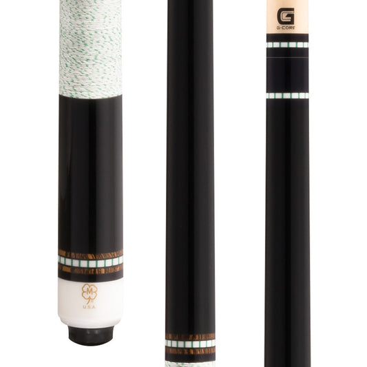 McDermott G440 Pool Cue close-up of black maple butt with bocote and black urethane rings, and Irish linen wrap.