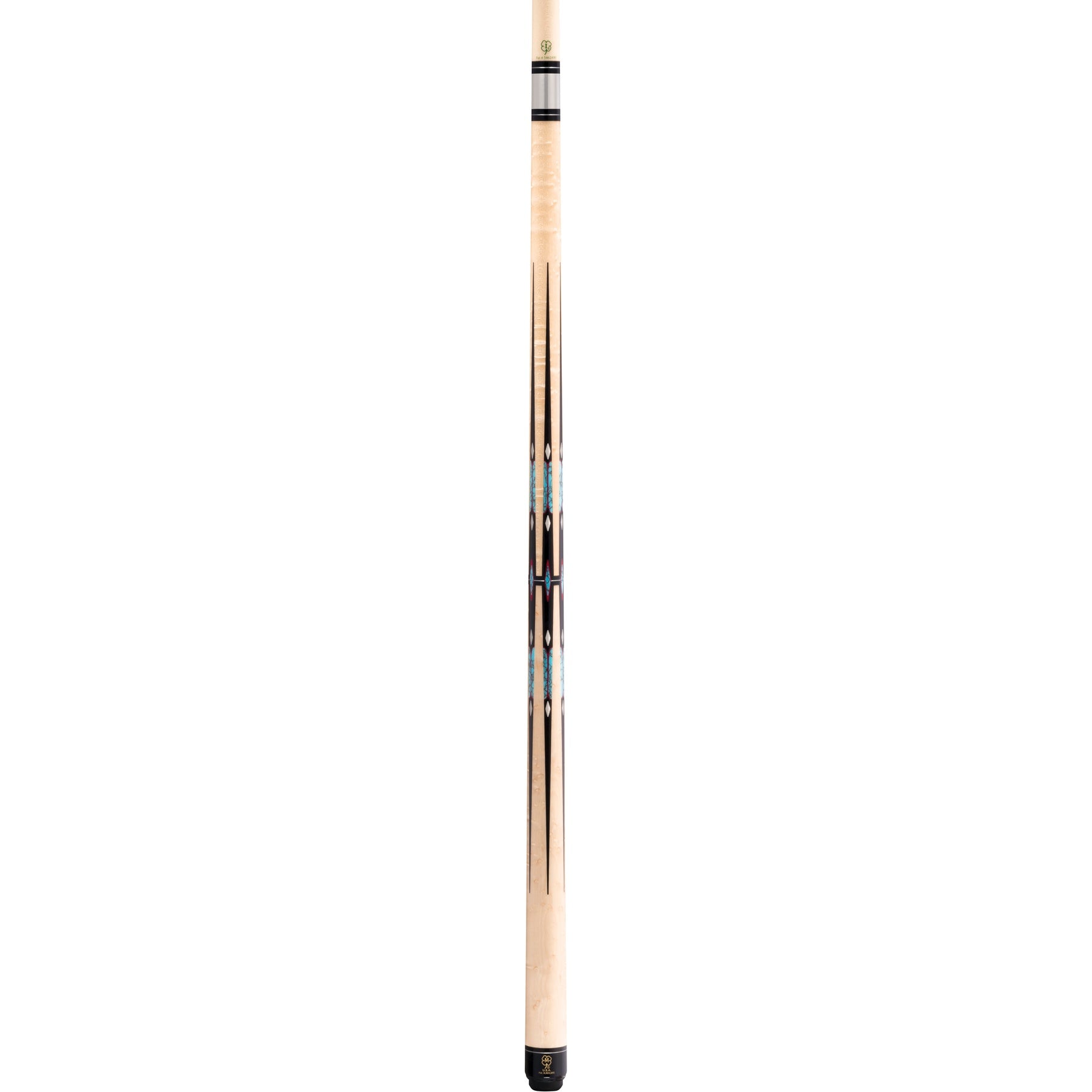 Full view of the pool cue stick showing intricate design elements.