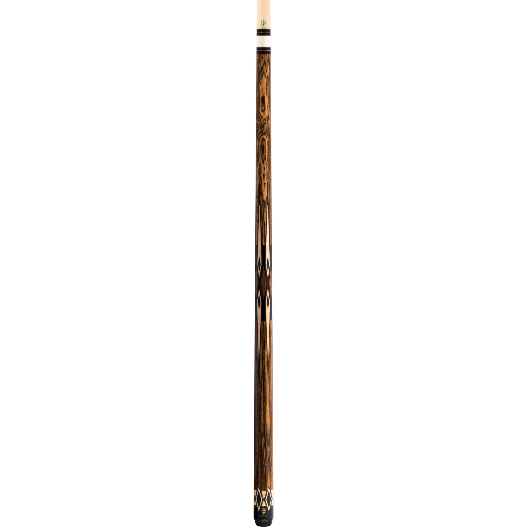McDermott H1351 pool cue detail: 3/8x10 joint and VBP adjustable weight system indicator.