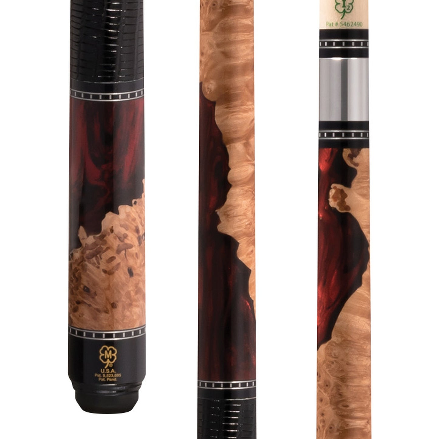 McDermott Vampire Night ShokWood pool cue with lizard leather wrap details H1450