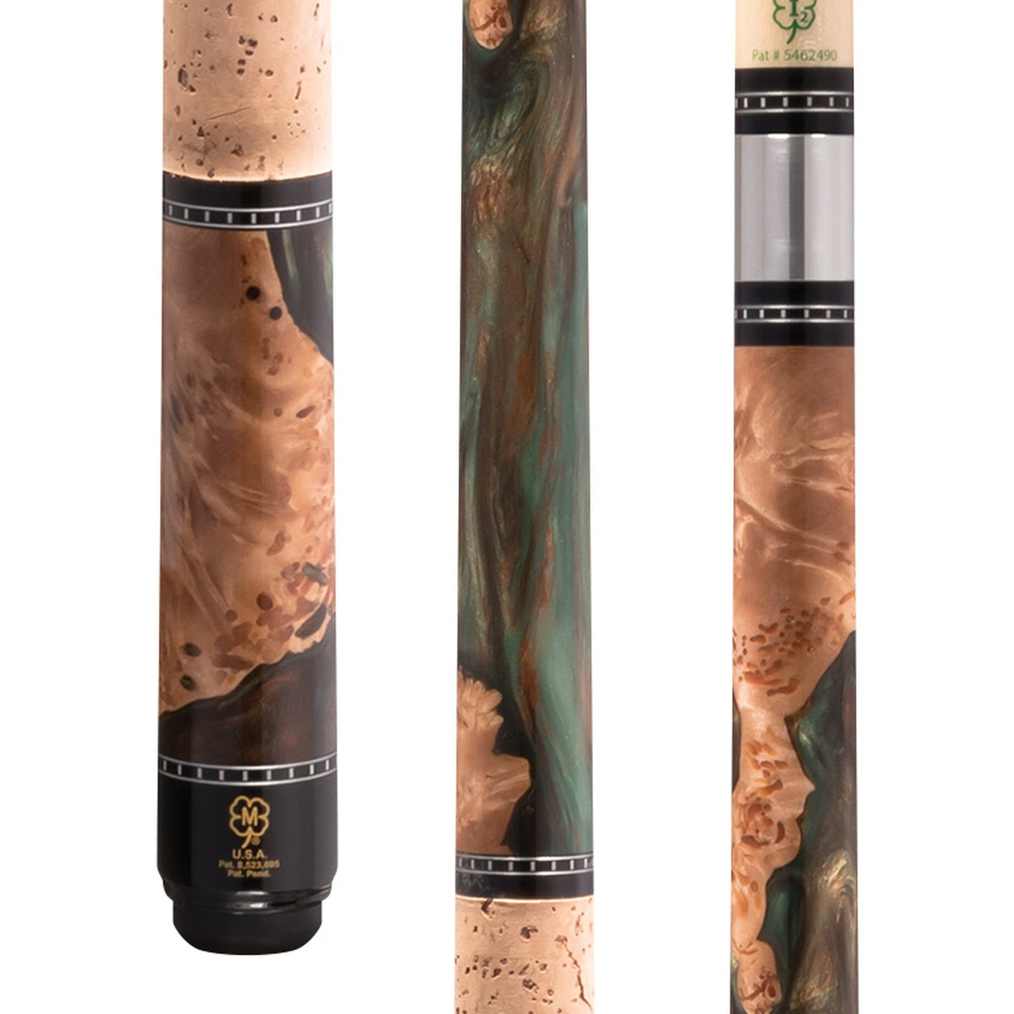 McDermott H1451 pool cue butt with ShokWood and cork wrap.