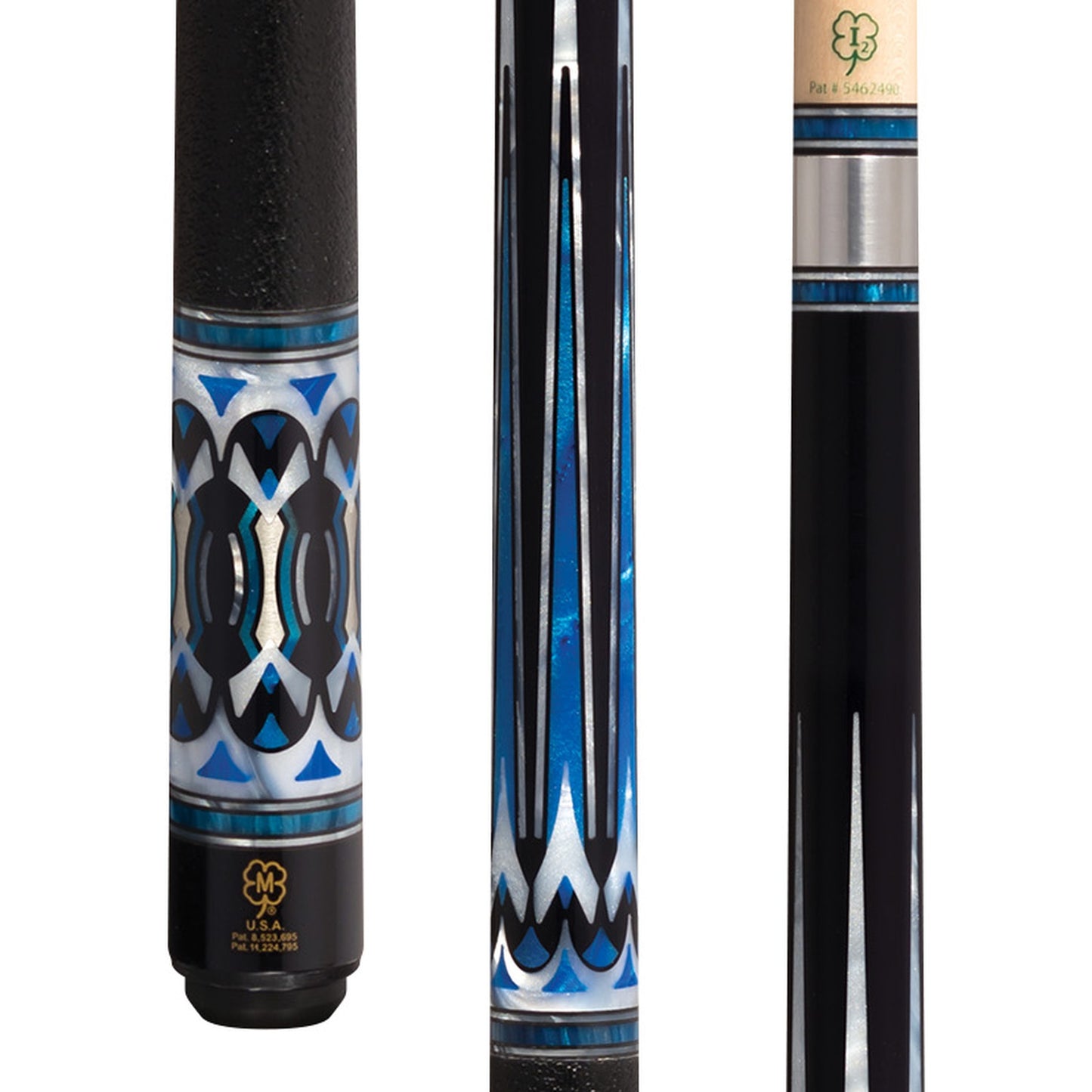 McDermott H1953 pool cue butt and shaft detailed design close-up view.