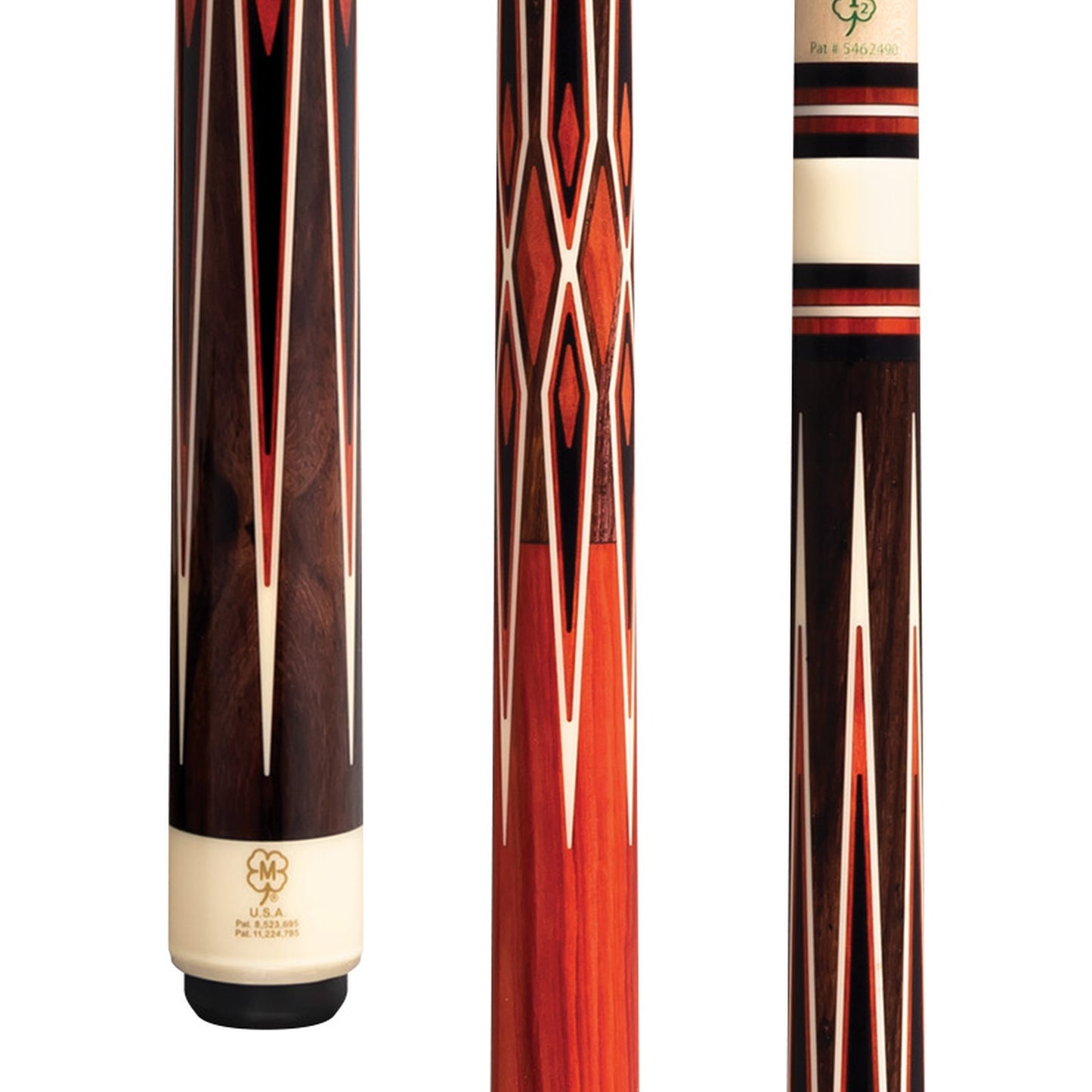 McDermott Rosewood & Redheart pool cue butt section with inlaid points. H2151