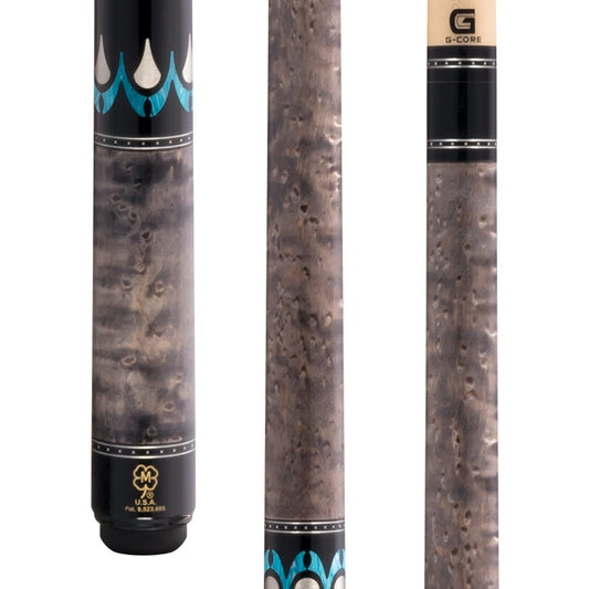 McDermott Pool Cue – Birdseye Maple Grey Stain, Turquoise Gem Inlays, G-Core Shaft, VBP Adjustable Weight System, 3/8x10 Joint (H650)