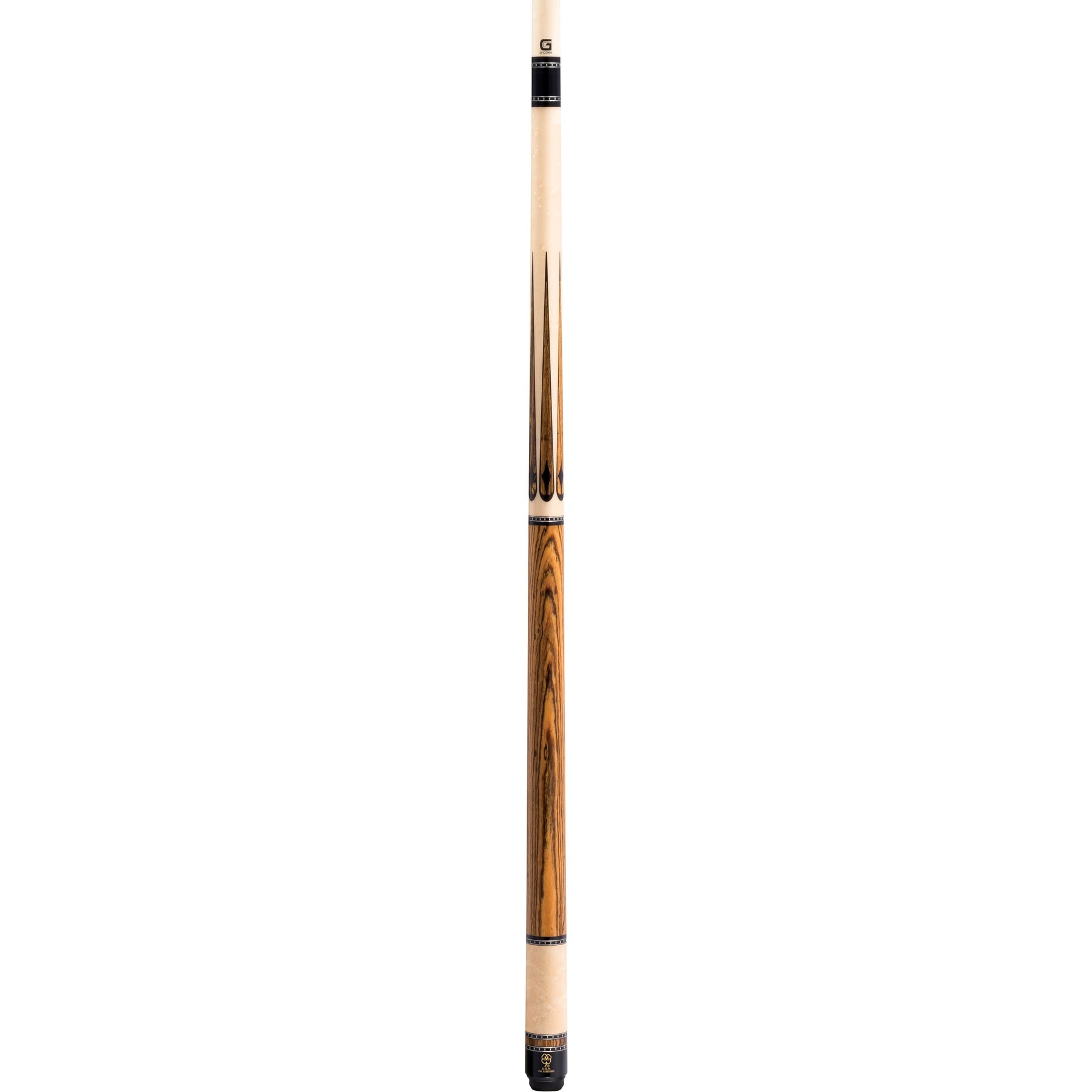 McDermott H653 full cue: Birdseye maple forearm and sleeve, bocote handle, G-Core shaft, 3/8x10 joint.