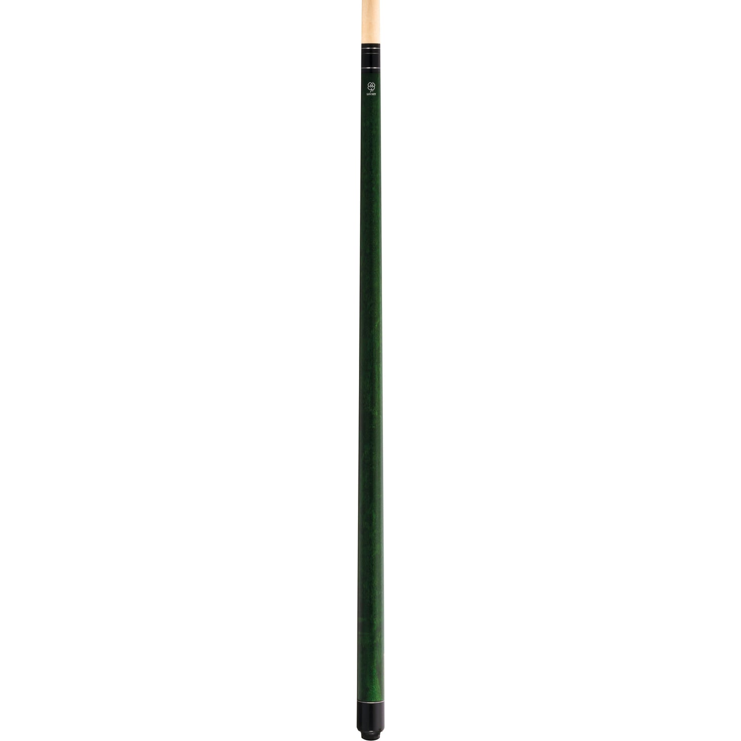 Full cue view of the McDermott Lucky L3 pool cue, featuring green stained maple and silver rings.