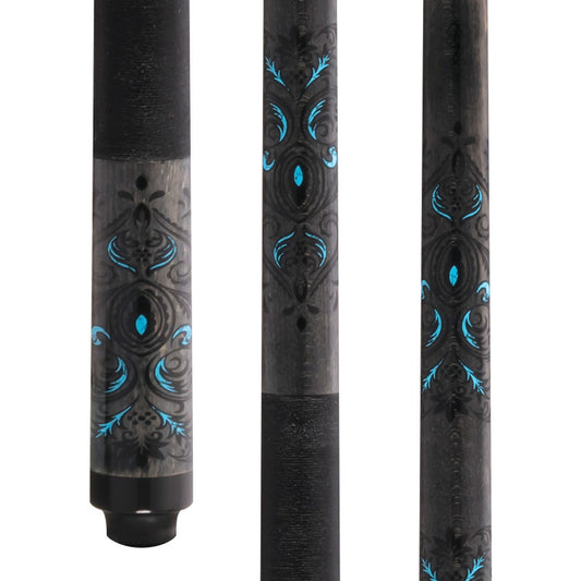 Lucky L51 Pool Cue – Grey Stain Maple with Multi-Color Overlay, Irish Linen Wrap, Silver Rings, 3/8x10 Joint