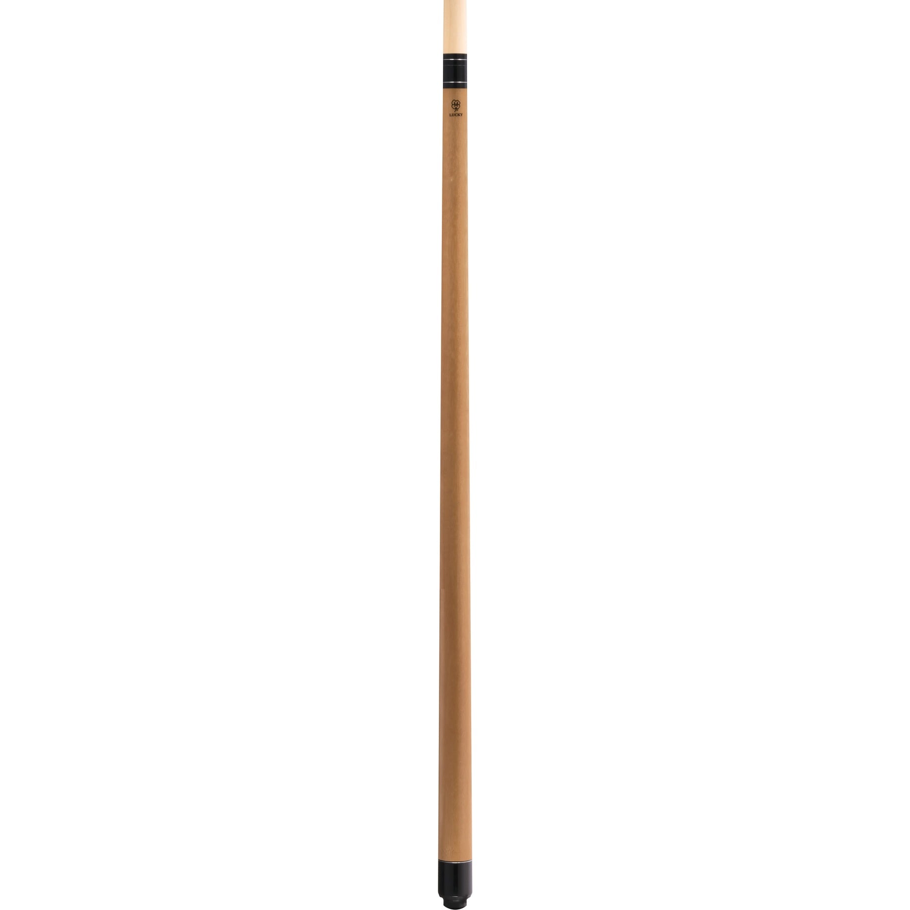 McDermott Lucky L70 Pool Cue, full view. Light brown stained maple finish with wrapless handle and maple shaft.