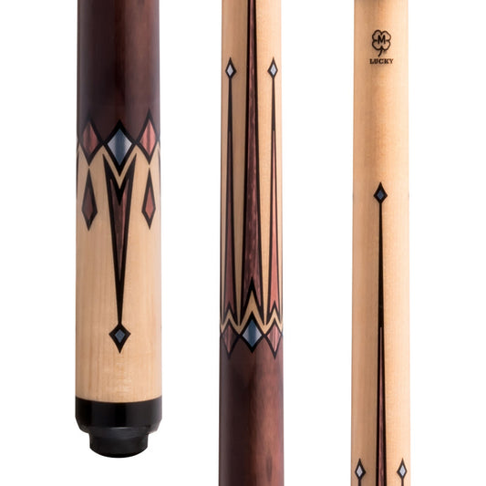 Lucky L76 Pool Cue – Natural Maple Finish, Graphic Overlay Points, No-Wrap Handle, 3/8x10 Joint