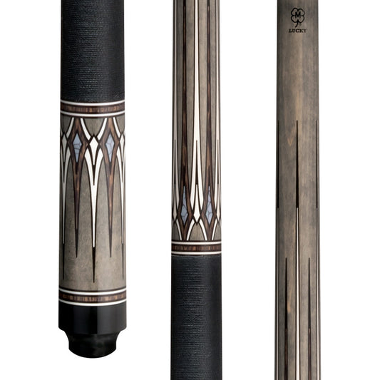 Lucky L79 Pool Cue – Hard Rock Maple, Irish Linen Wrap, 3/8x10 Joint, Graphic Overlay Design