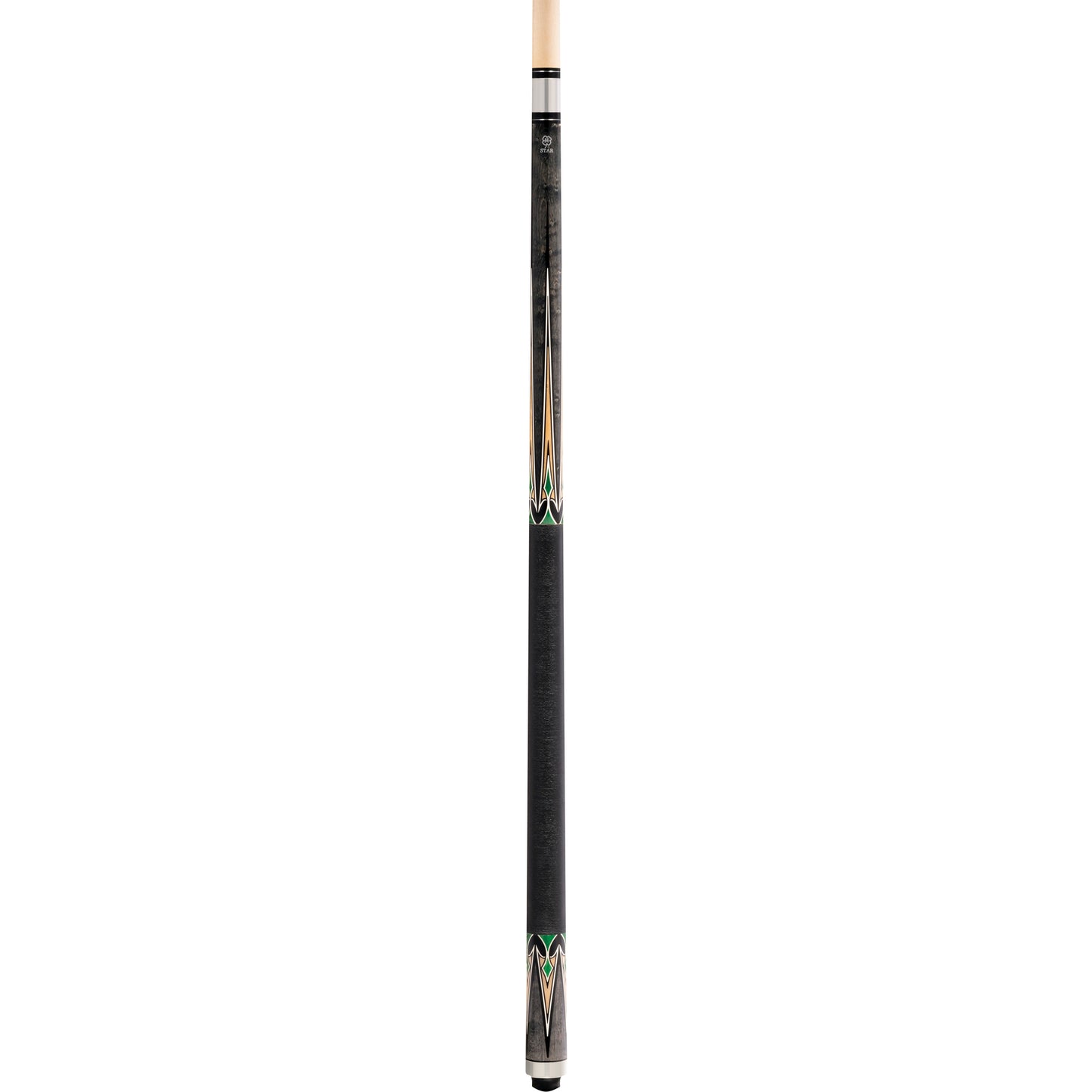 Full view of the S59 pool cue with a grey stained wood finish.