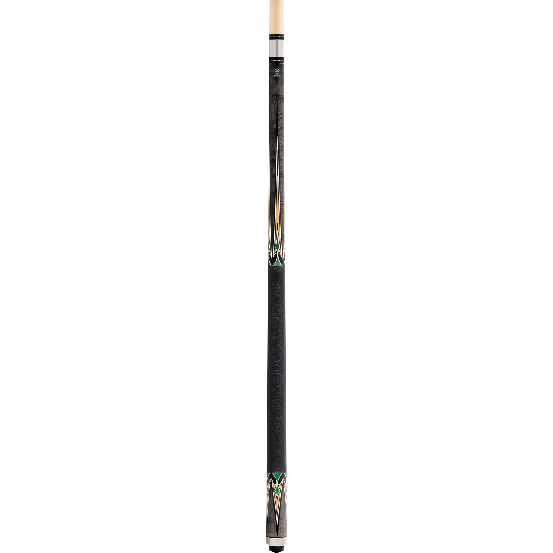 Full view of the S59 pool cue with a grey stained wood finish.