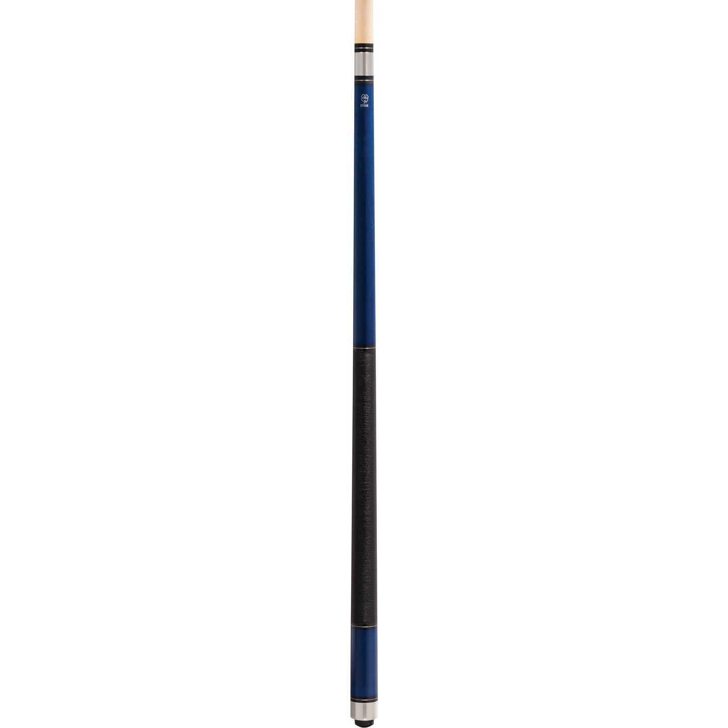 Close-up of the McDermott Star S78 pool cue showing its Irish linen wrap and stainless steel joint collar.