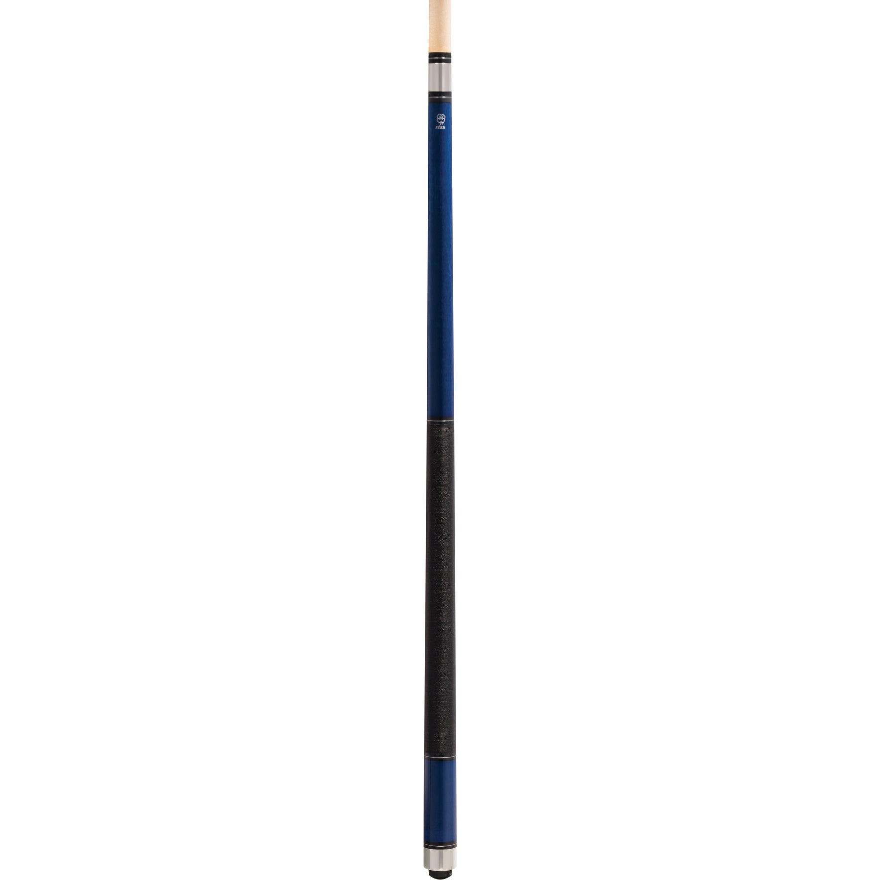 Close-up of the McDermott Star S78 pool cue showing its Irish linen wrap and stainless steel joint collar.