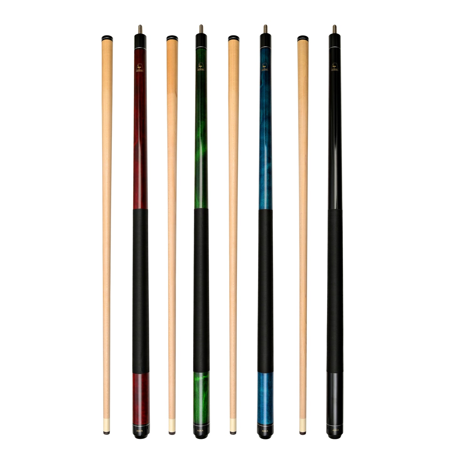 Set of 4 Aska LEC Billiard Pool Cues, 58" Hard Rock Canadian Maple, 13mm Hard Le Pro Tip, Mixed Weights, LEC4