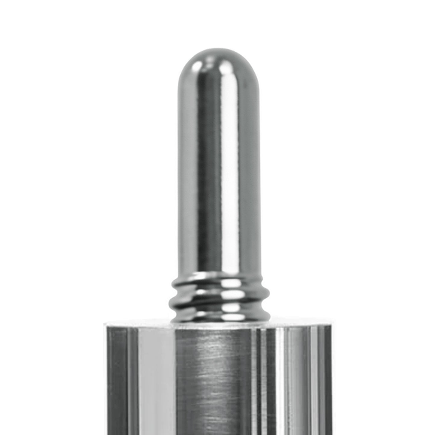 Close-up view of a metal pin with screw threads.