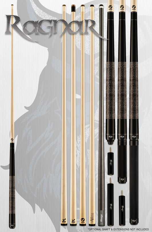 Viking Ragnar System Youth Cue product display with multiple shafts and butts. RSYC