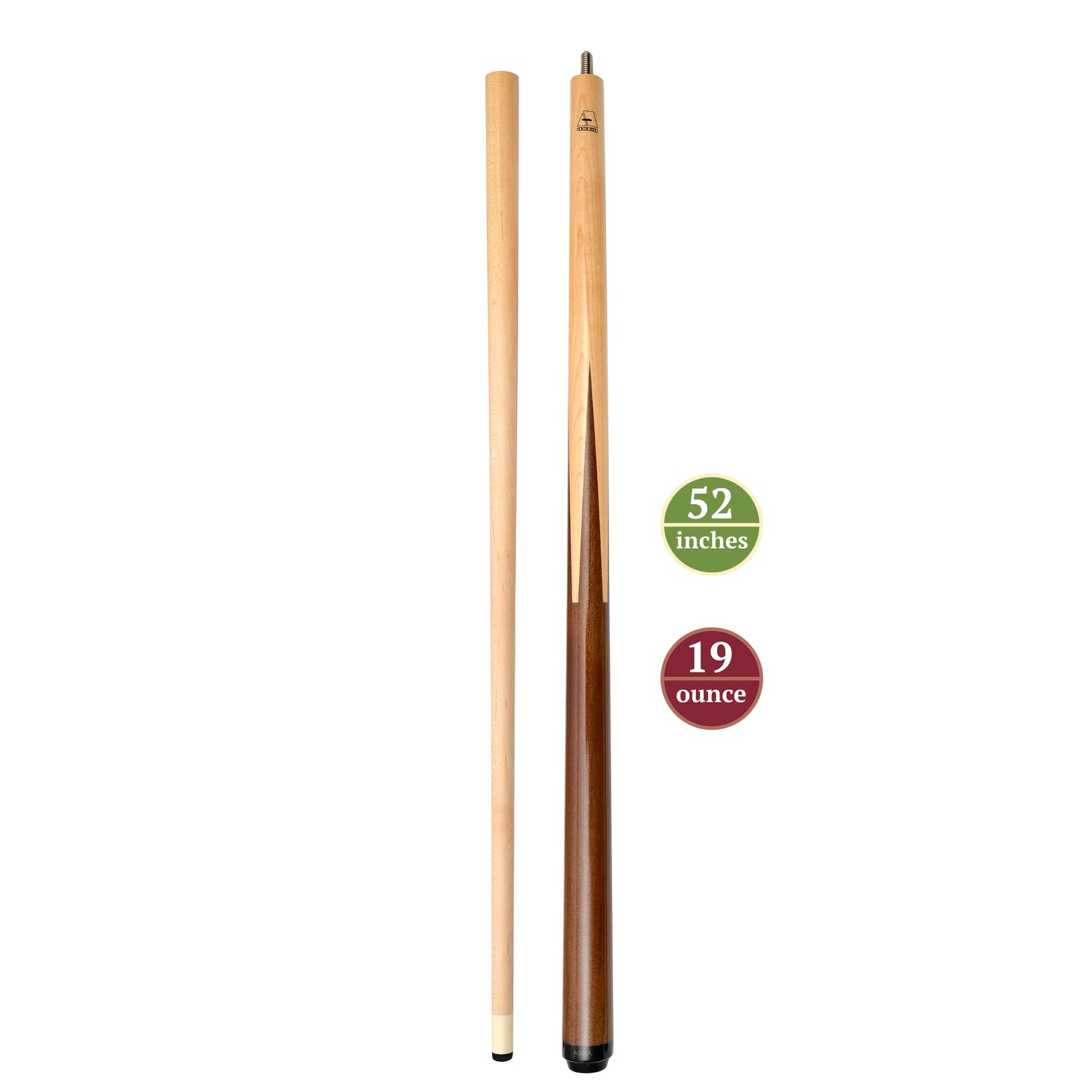 ASKA 52" Sneaky Pete Short Pool Cue – 19 oz, Spliced Maple Design, Wrapless Handle, 5/16x18 Joint, Hard Rock Maple Shaft, 13mm Tip (SSP52) billiard pool cue stick by ASKA