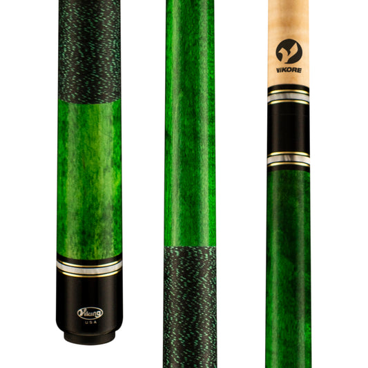 Viking Storm ST0403 pool cue with green wood stain and black wrap.