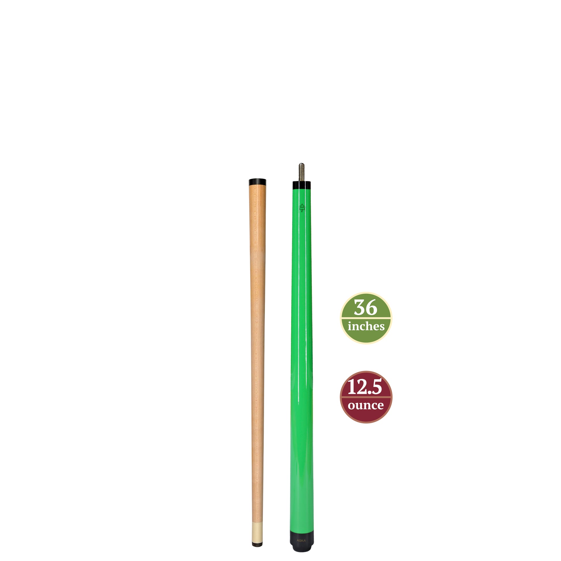 ASKA Neon Green 36" Short Pool Cue – 12.5 oz Youth Cue, Maple Shaft, 13mm Tip, 2-Piece