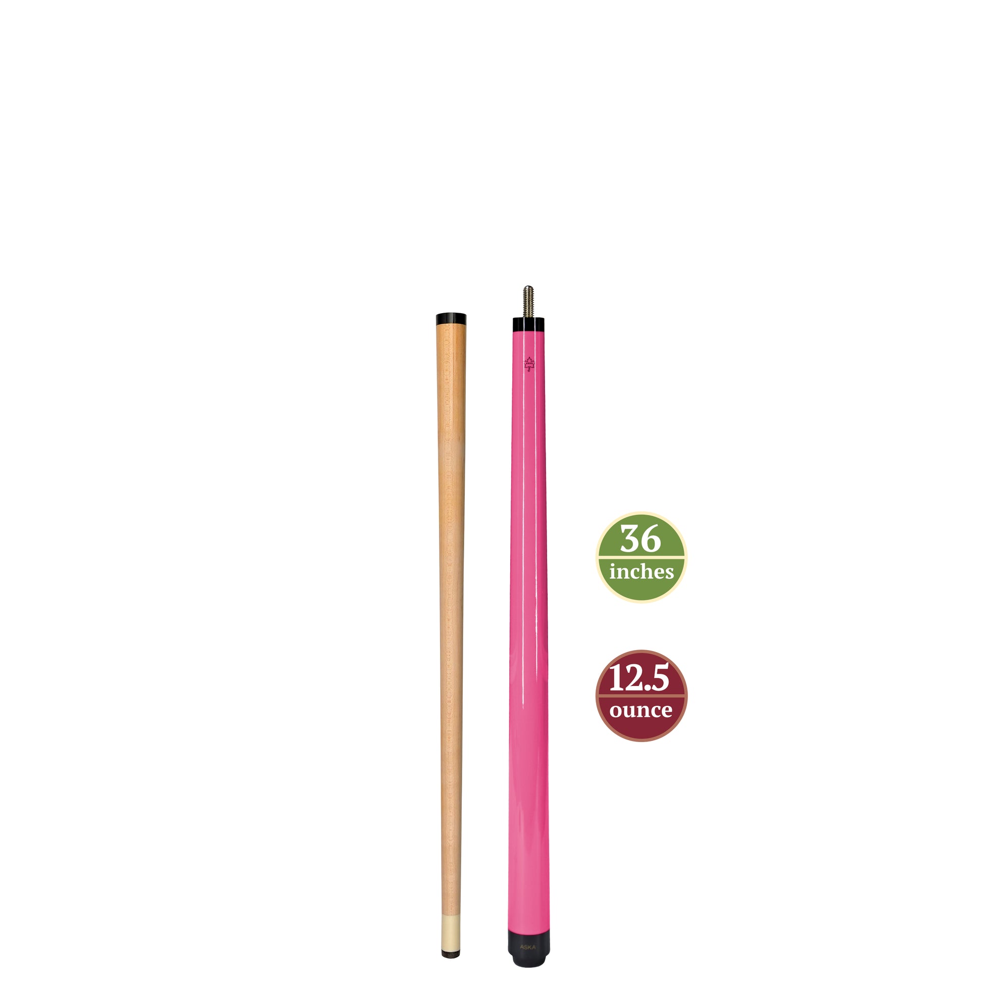 ASKA Neon Pink 36" Short Pool Cue – 12.5 oz Youth Cue, Maple Shaft, 13mm Tip, 2-Piece