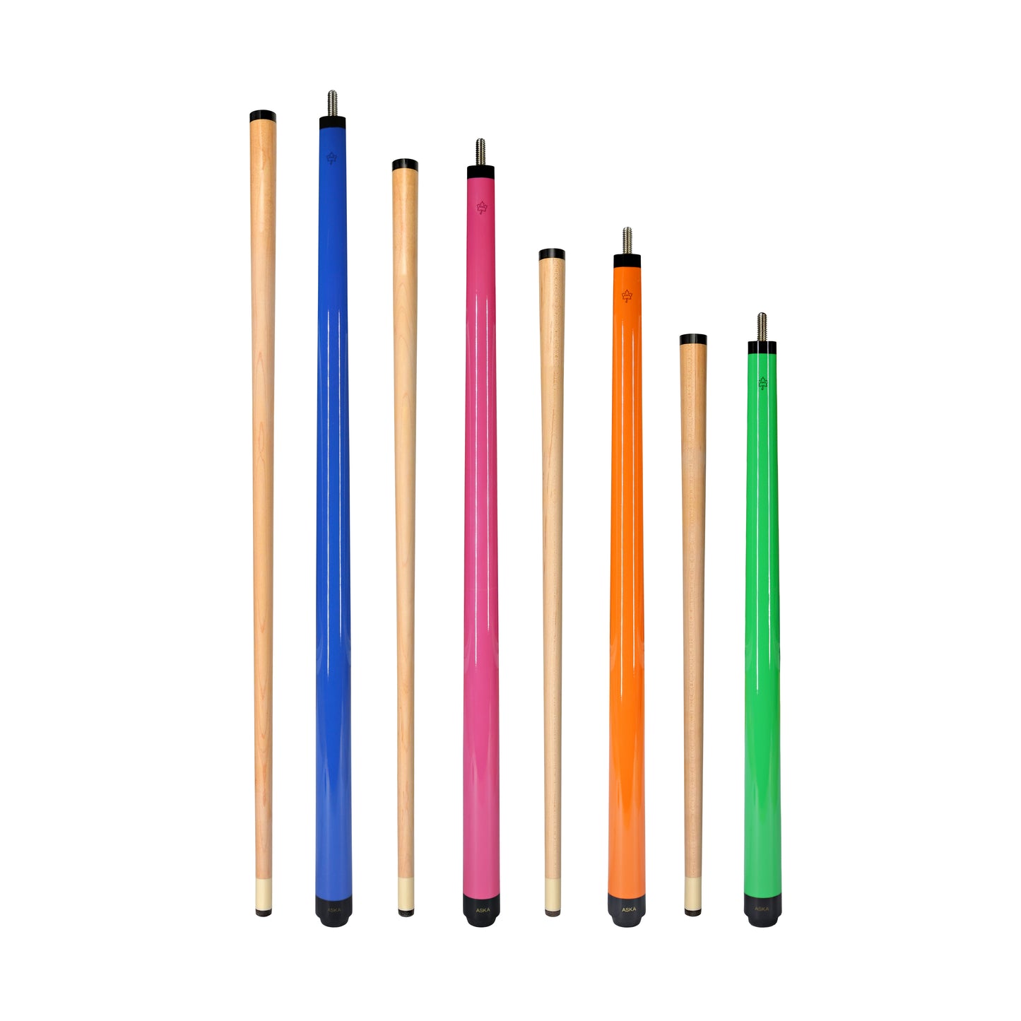 Set of Aska Mixed Length Cues SWP, Canadian Hard Rock Maple Billiard Pool Cue Sticks, Short, Kids Cues, SWP4