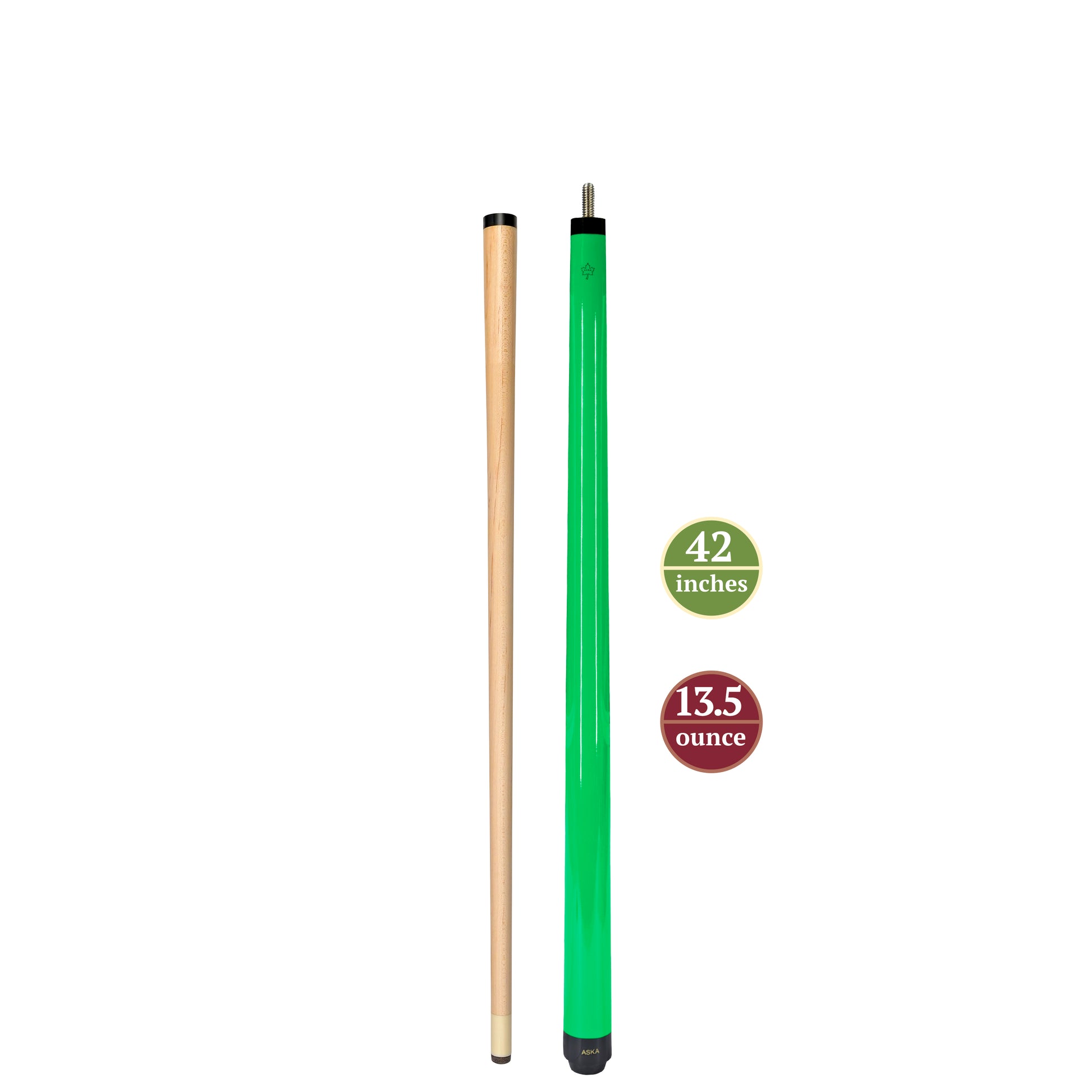 ASKA Neon Green 42" Short Pool Cue – 13.5 oz Youth Cue, Maple Shaft, 13mm Tip, 2-Piece