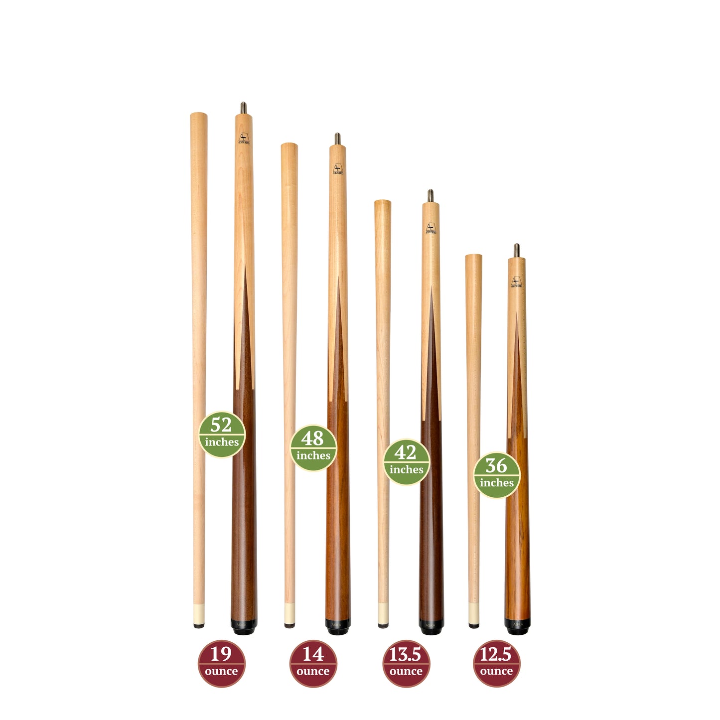 Set of 4 Short Pool Cues – ASKA Sneaky Pete Spliced Maple Cue Set for Small Spaces (SSP4) billiard pool cue stick by ASKA