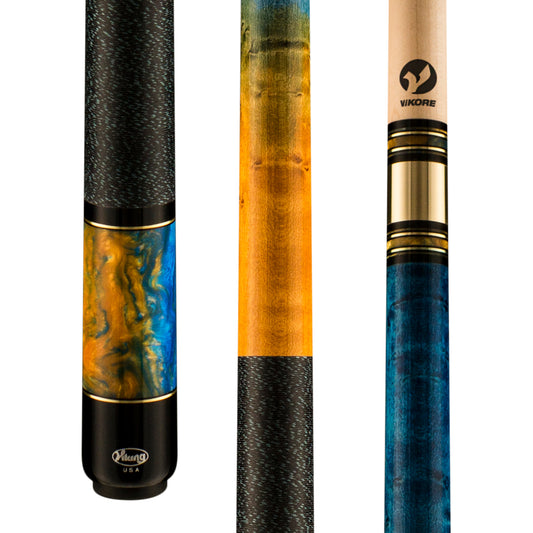 Viking Twilight pool cue with black grip and colorful graphic design on butt. TW0116