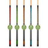 ASKA Set of 5 Pool Cue Sticks 58", Hard Rock Canadian Maple, 13mm Hard Glued On Tip, Mixed Weights and Colors, L22S5