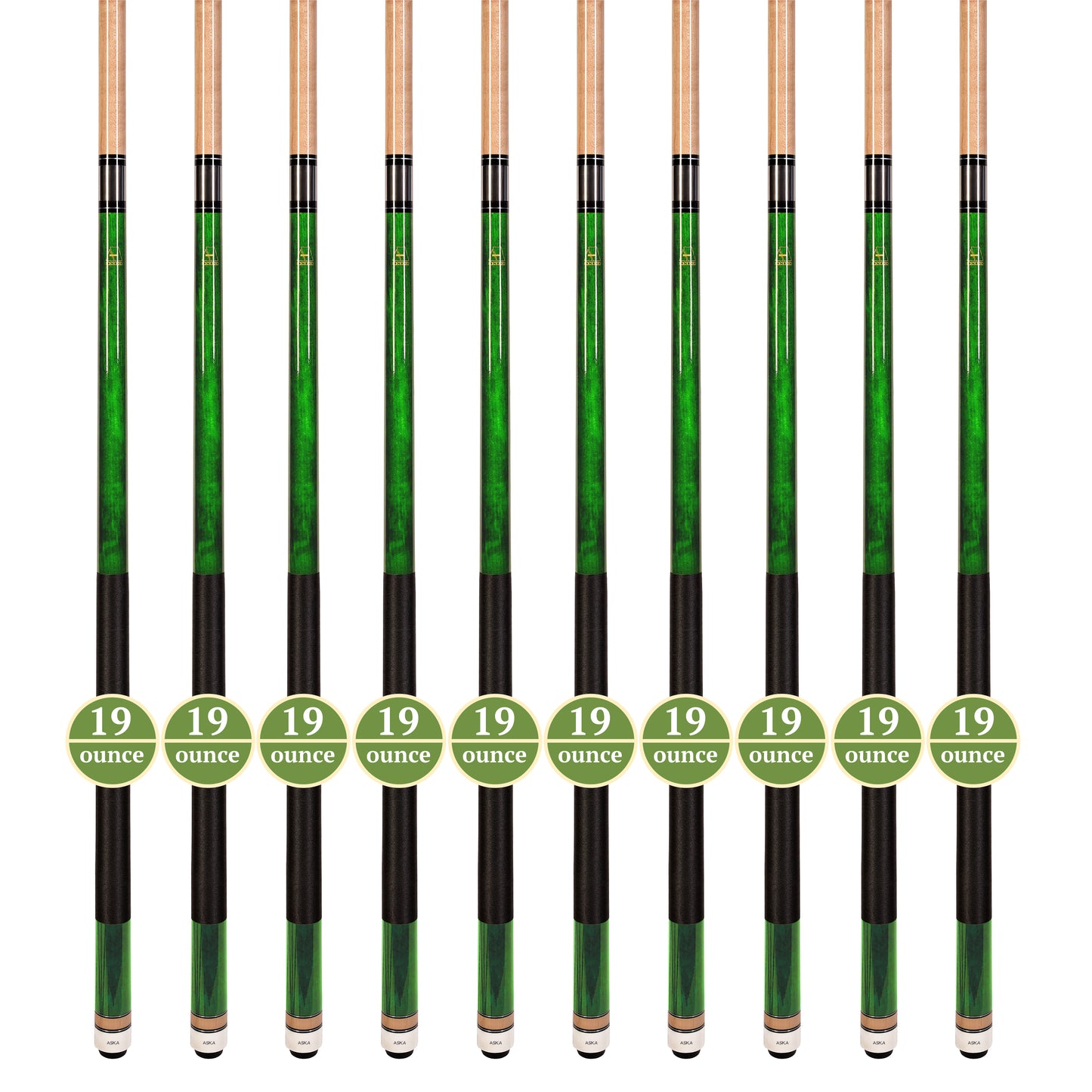 Lot of 10 Green ASKA L2 Billiard Pool Cues, 58