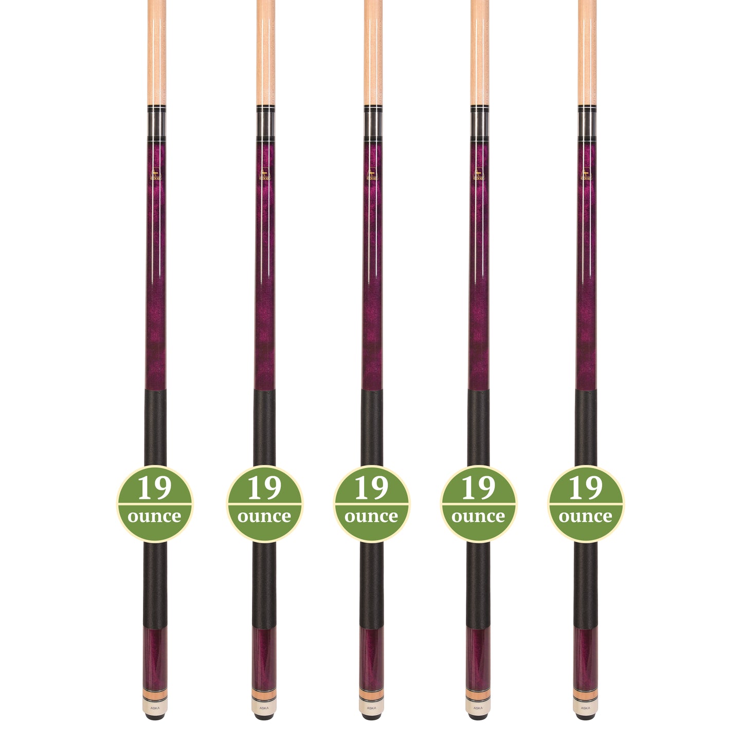 Set of 5 Purple Aska L2 Billiard Pool Cues, 58