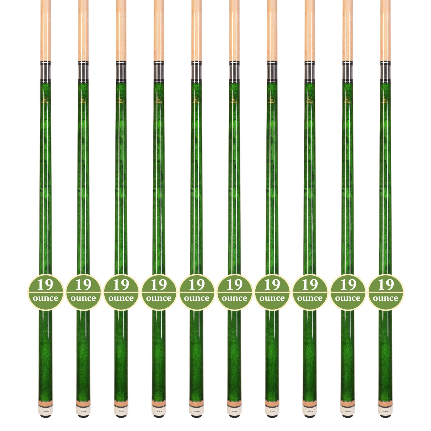 Lot of 10  Green ASKA L3 Billiard Pool Cues, 58