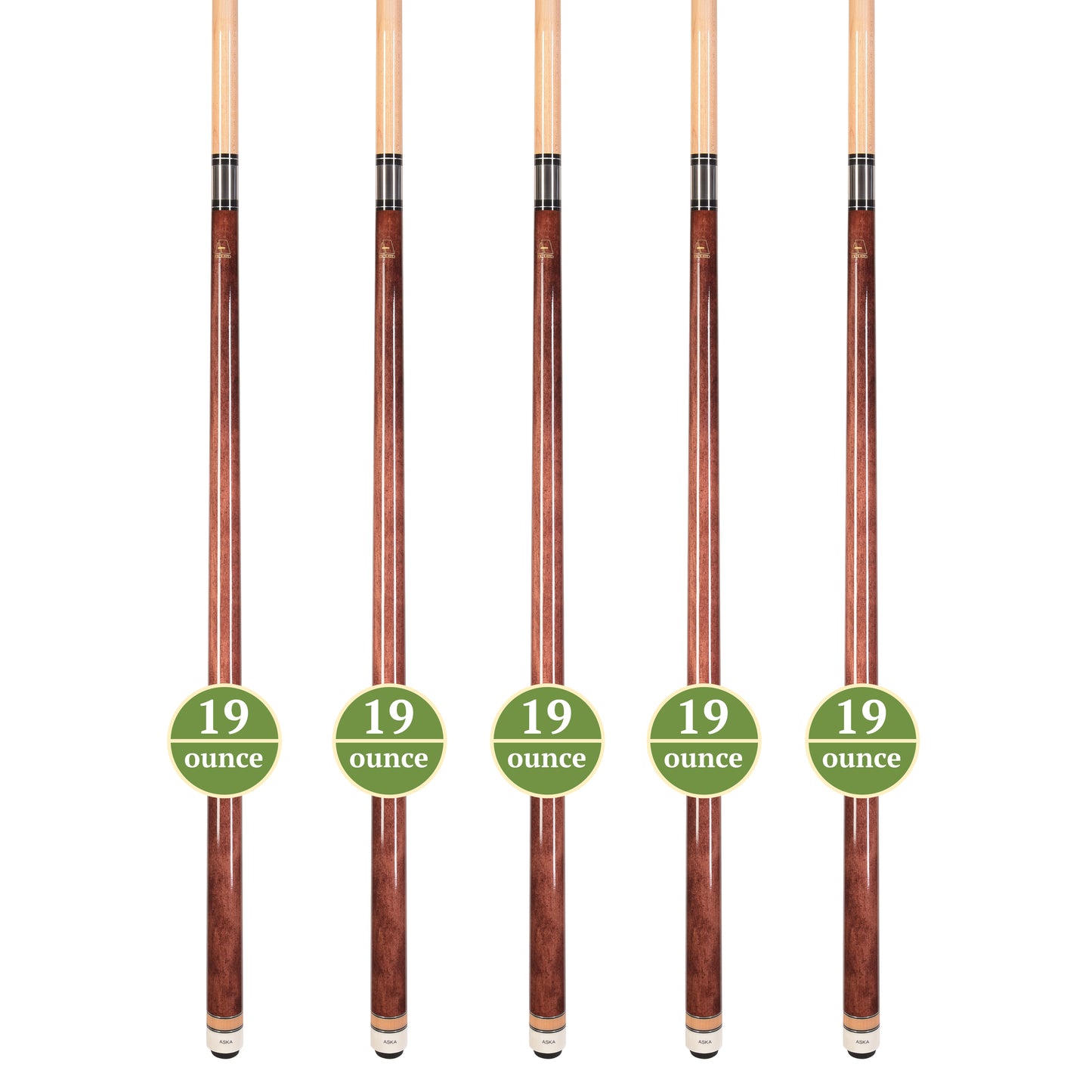 Set of 5 Aska L3 Mahogany Pool Cue Sticks, 58