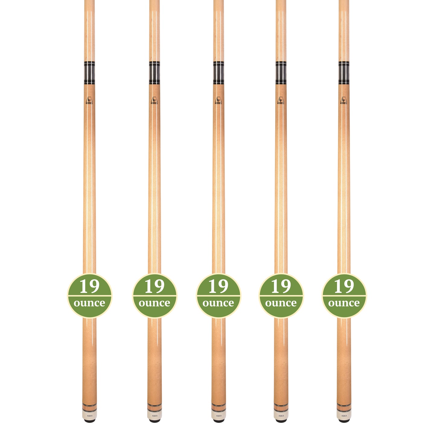 Set of 5 Aska L3 Natural Maple Pool Cue Sticks, 58