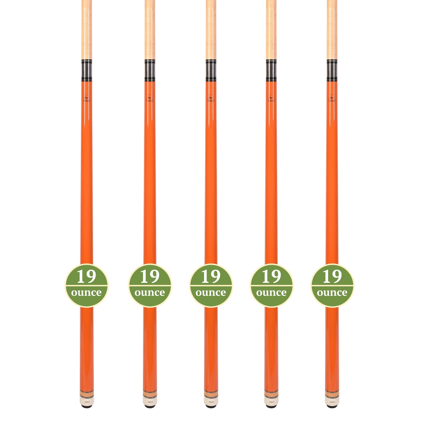 Set of 5 Aska L3 Orange Pool Cue Sticks, 58