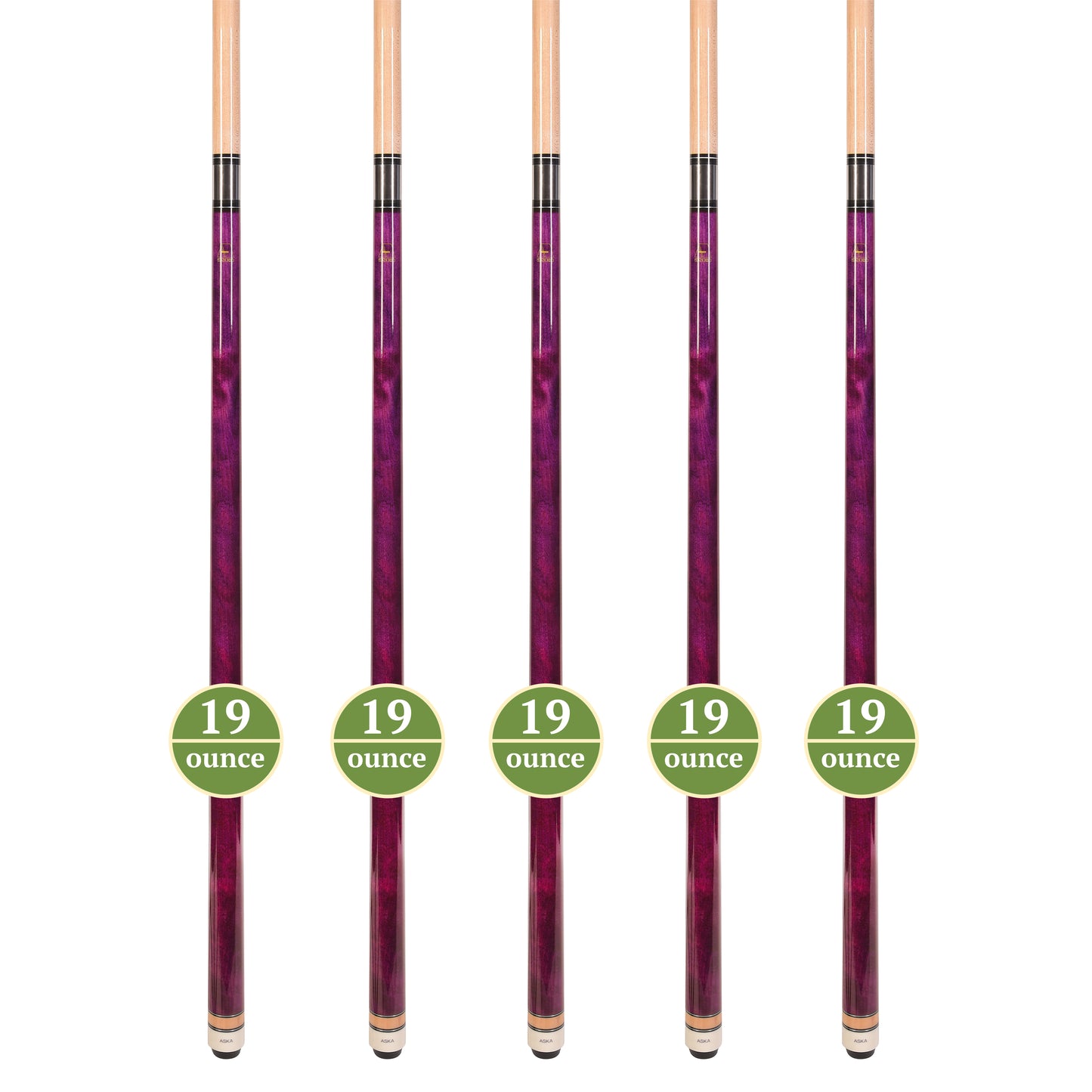 Set of 5 Aska L3 Purple Pool Cue Sticks, 58