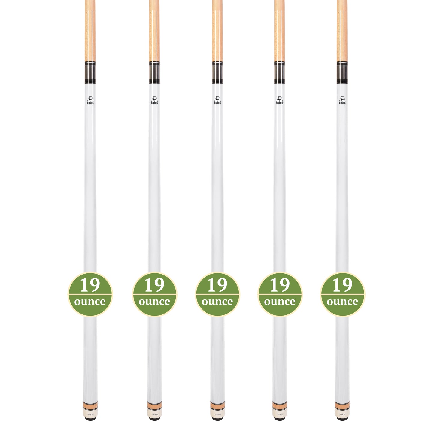 Set of 5 Aska L3 White Pool Cue Sticks, 58