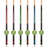 ASKA Set of 6 L7 Pool Cue Sticks 58", 2-Piece Construction, 5/16x18 Joint, Hard Rock Canadian Maple, 13mm Hard Glued On Tip, Mixed Weights and Colors, L7S6