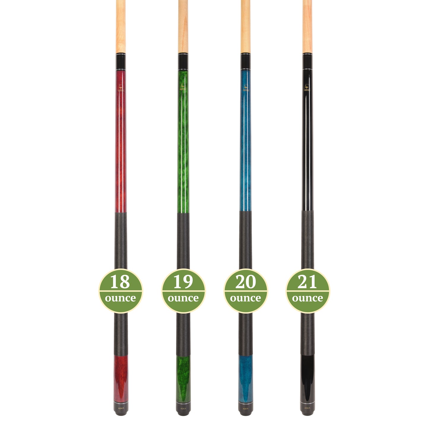 Set of 4 Aska LEC Billiard Pool Cues, 58" Hard Rock Canadian Maple, 13mm Hard Le Pro Tip, Mixed Weights, LEC4