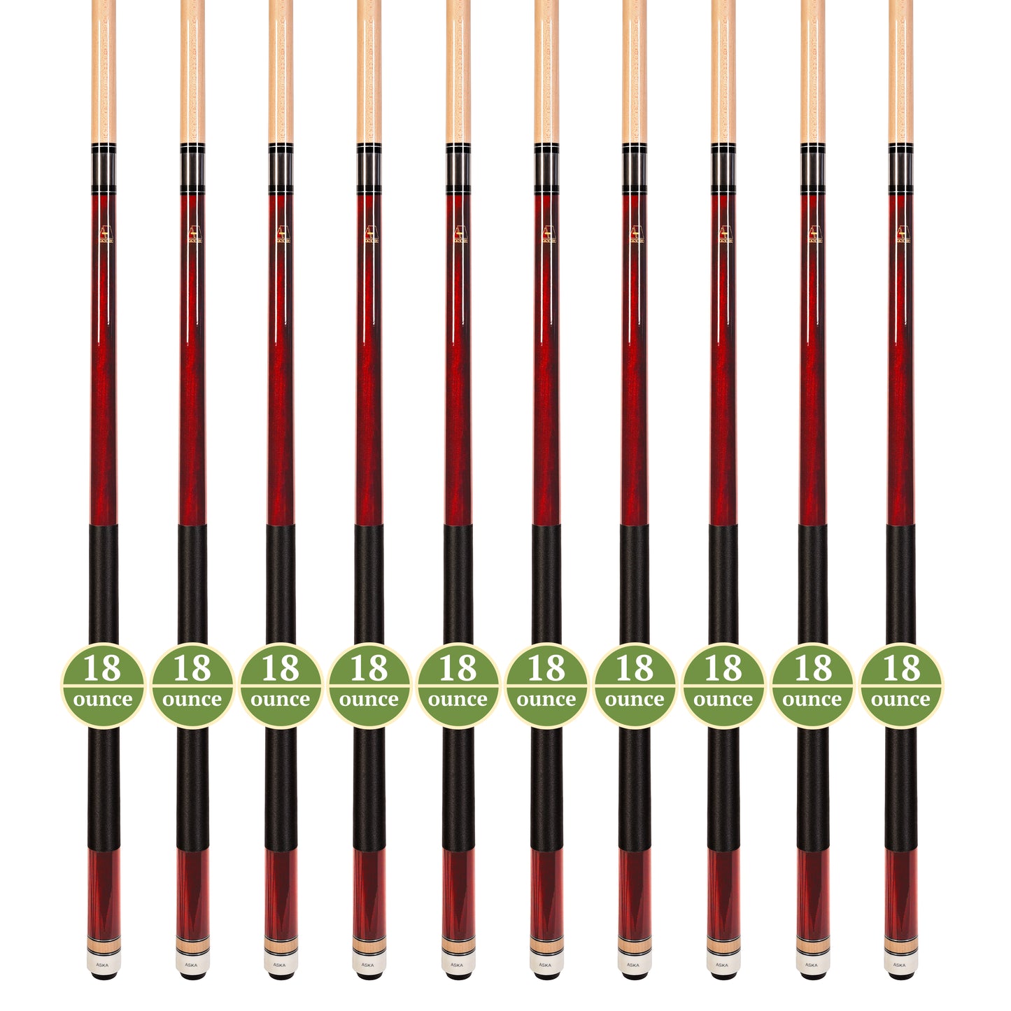 Lot of 10 Red ASKA L2 Billiard Pool Cues, 58