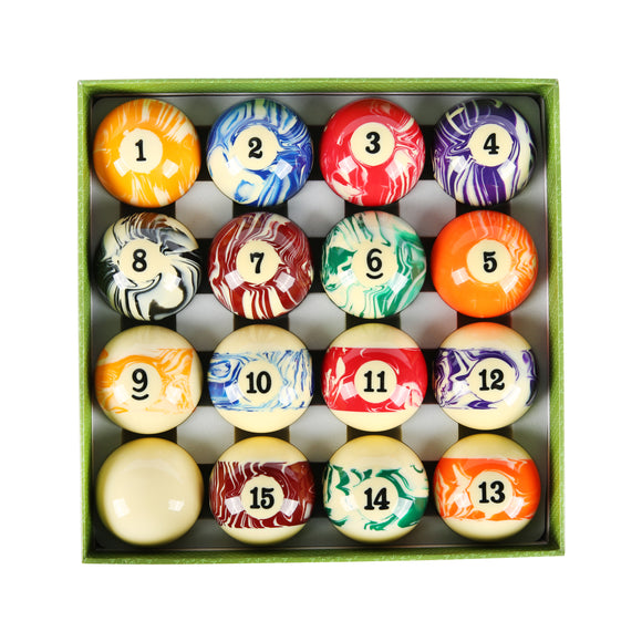 Aska Billiards Pool Boston Numbered Balls Set, 16 Balls Including a Cue Ball, 2 1/4 inch, PB02